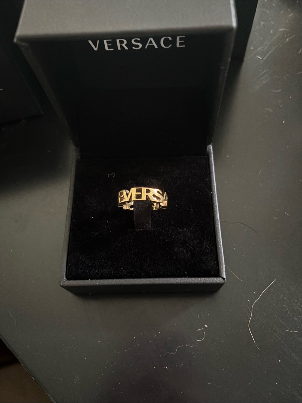 Versace Gold Logo Band Ring - Fashion Accessory